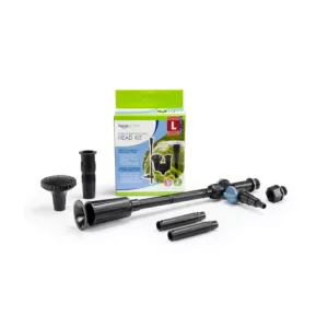 Pond pump accessories—various nozzles, connectors, and fittings with packaging.