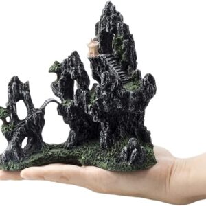 Ancient Stone Mountain with Temple Aquarium Ornament
