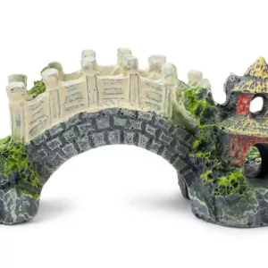 Small Ancient Stone Bridge with Pagoda Aquarium Ornament