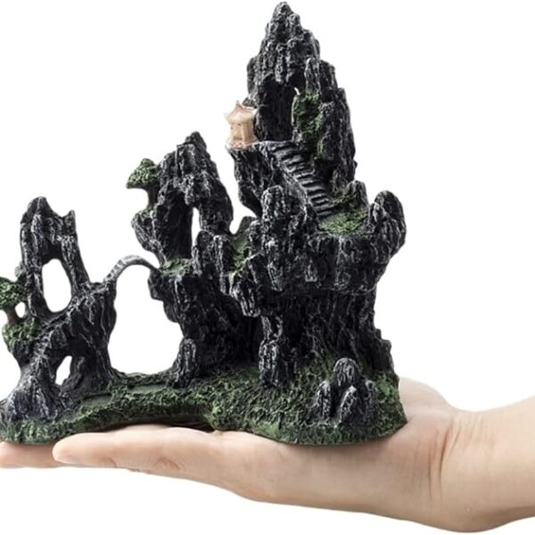 Ancient Stone Mountain with Temple Aquarium Ornament