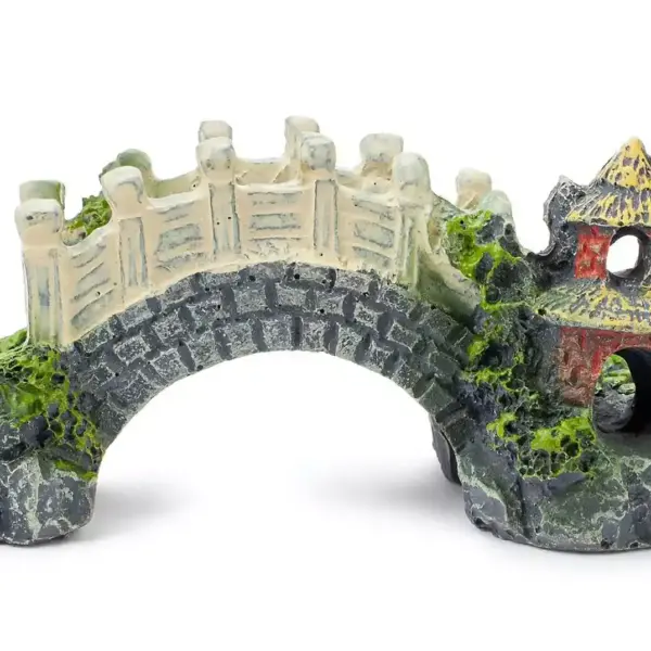 Ancient Stone Bridge with Pagoda Aquarium Ornament